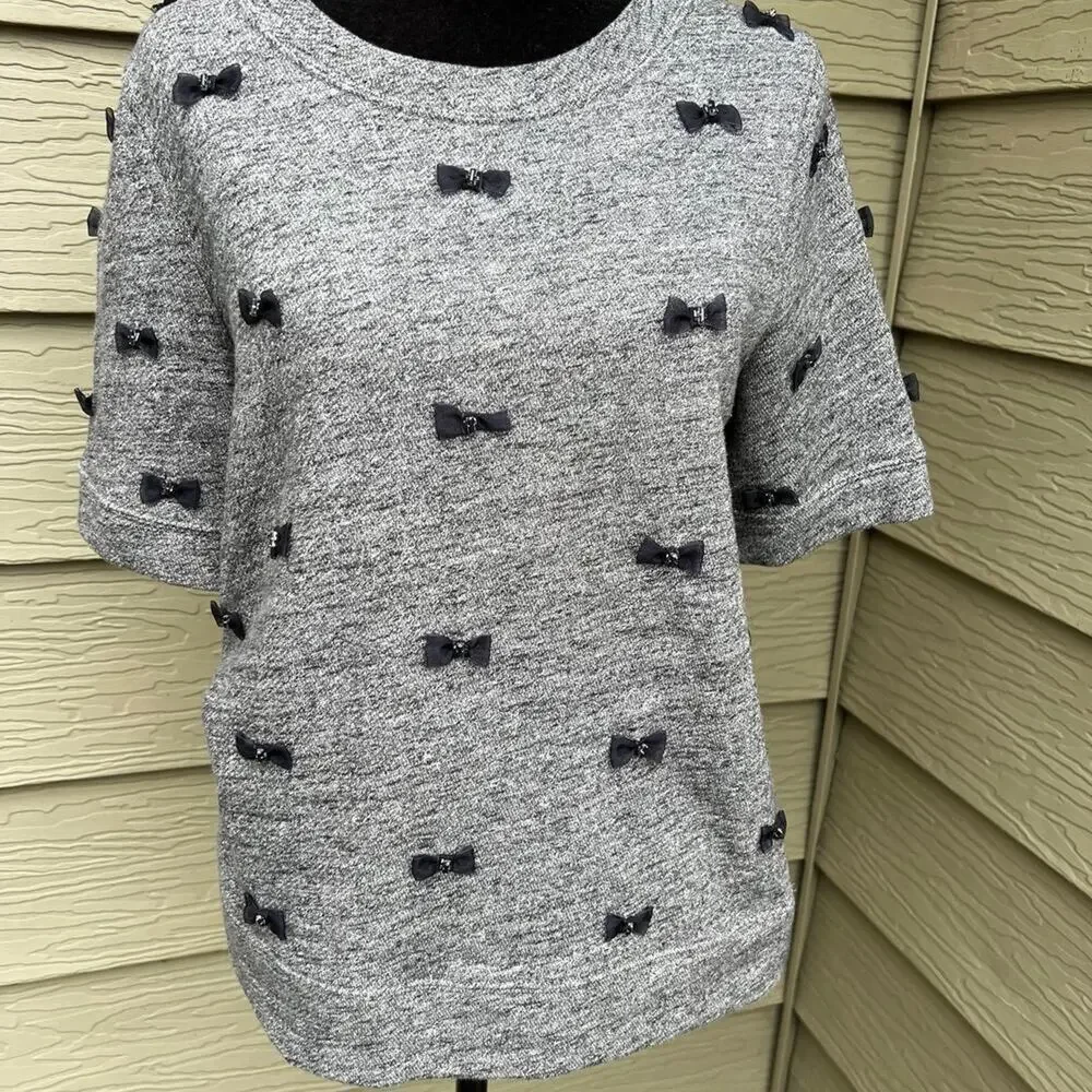 J. Crew Short Sleeve Crewneck Ribbon & Bows Sweatshirt, Women's size S